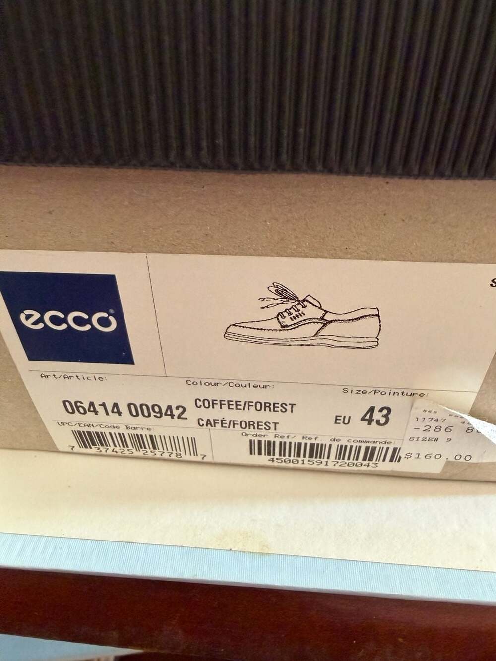 ECCO Men's Coffee/Forest Comfort Leather Lace-Up Shoes - Size EU 43
